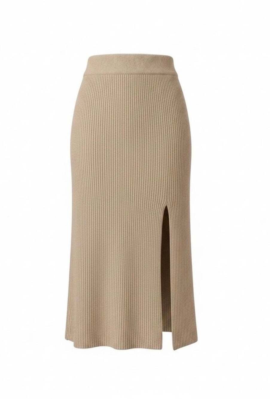 Abercrombie & Fitch Women’s Beige Ribbed Knit Midi Skirt Size Small Side Slit